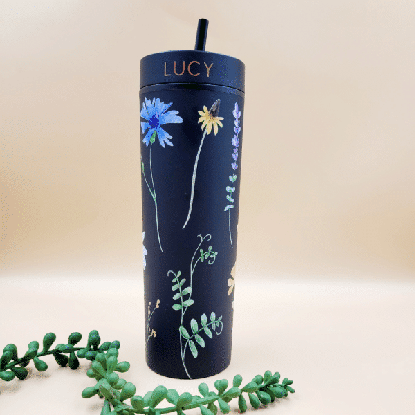 Personalised Skinny Acrylic Tumbler (Floral) - Image 2