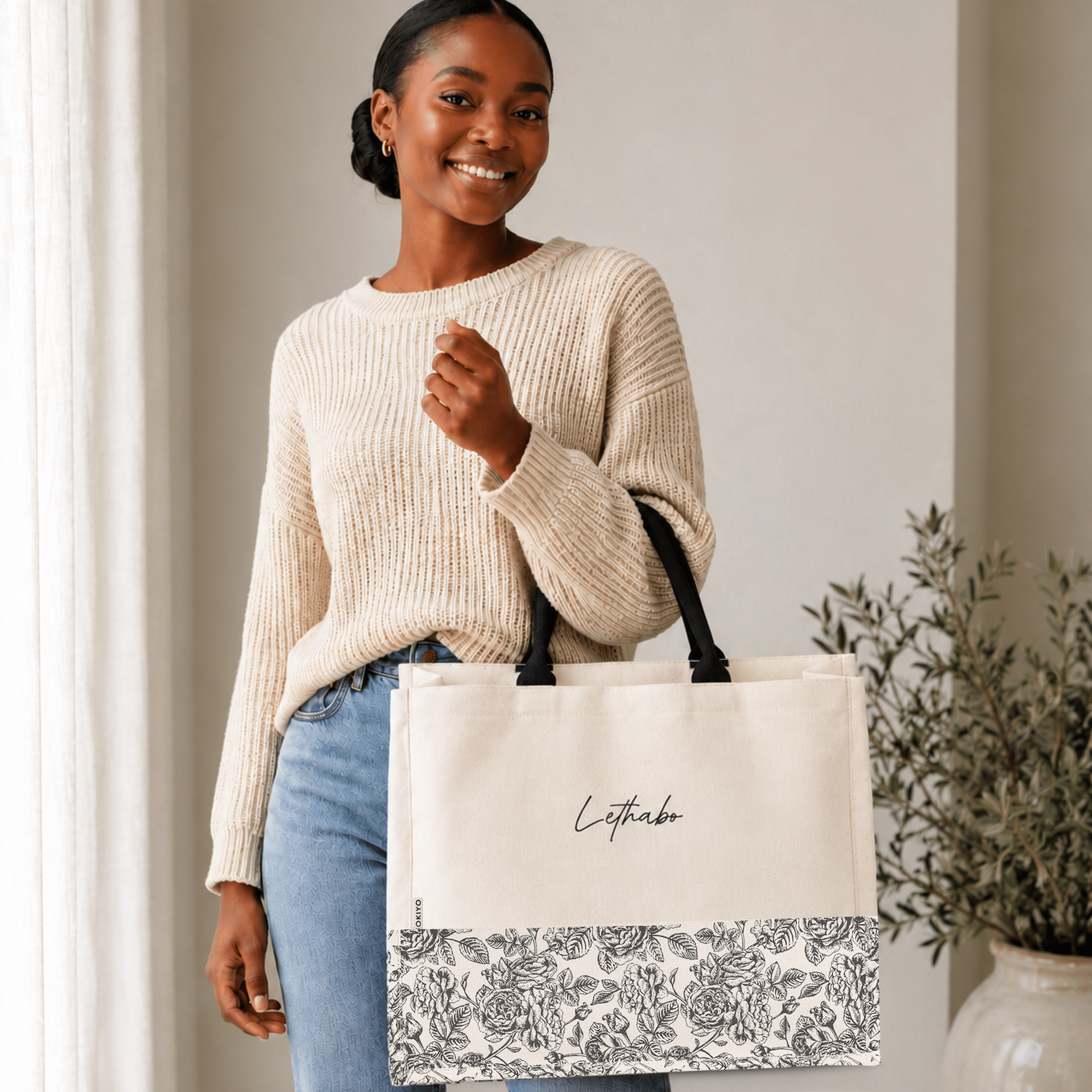 Personalised Floral Cotton Tote
